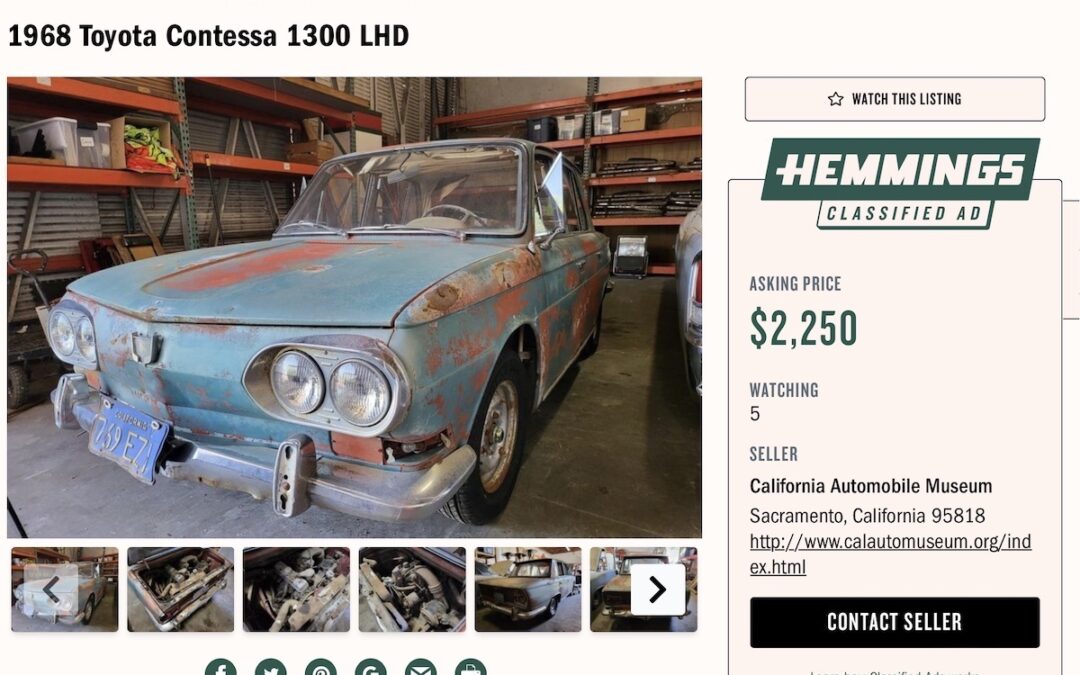 2023.12.7 1968 Toyota Contessa 1300 LDH for Sale in California!